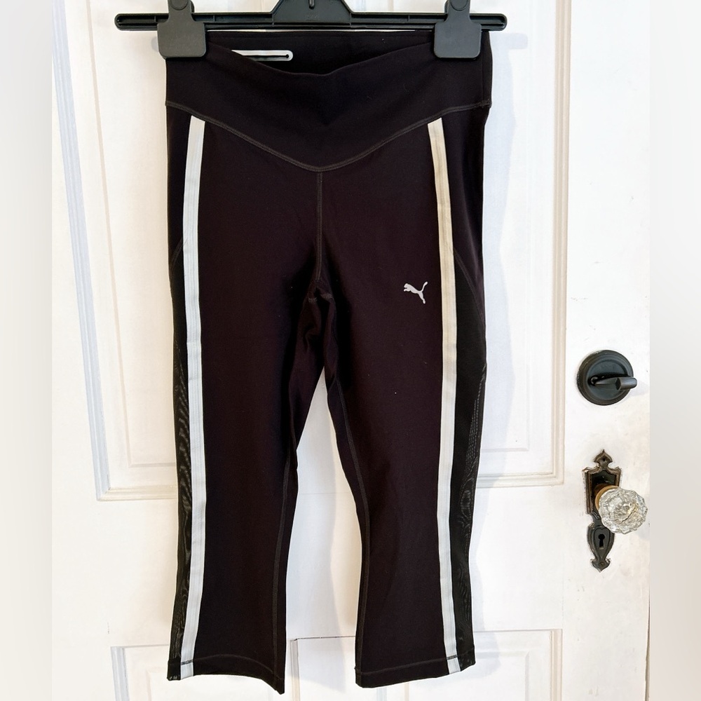 Puma Black Cropped Leggings with Reflective Stripe